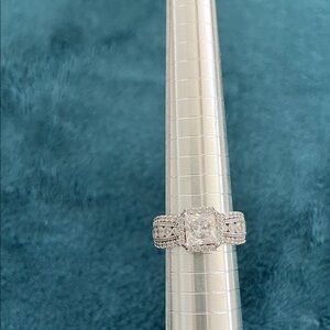 Diamonique Sparkling Silver Princess Cut CZ Ring #2 (have two for sale)